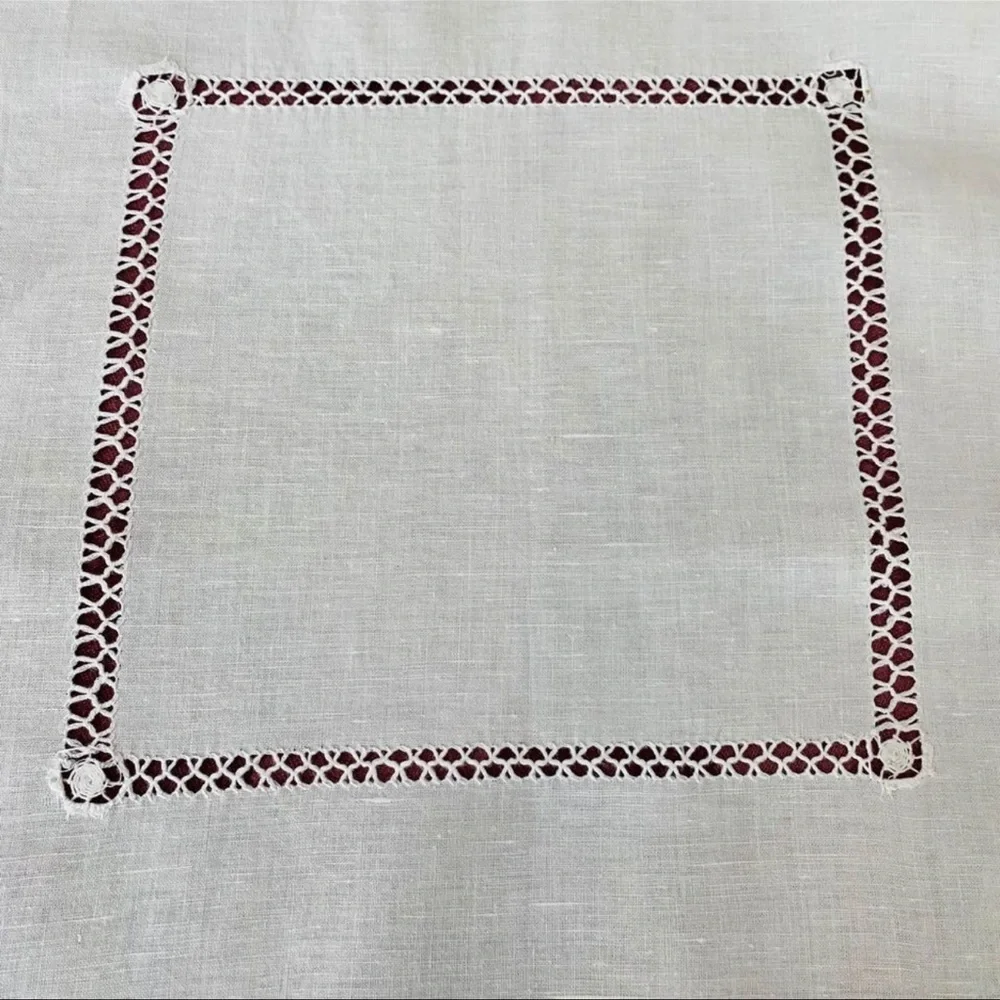 Vintage handmade cut-work and crochet white tablecloth, Fine quality cotton.